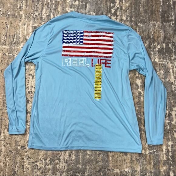 NWT Reel Life Sun Rays Defender Series American Flag Breathable Shirt Medium - Picture 1 of 4